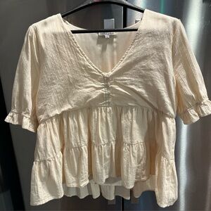 Wishlist Apparel Ivory Short Sleeved Tiered Ruffle VNeck Pullover Peasant Blouse